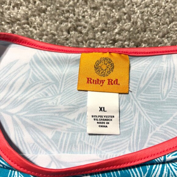 Ruby Rd. Tropical Leaf Print Tunic Womens XL White Blue 3/4 Sleeve - Picture 6 of 8